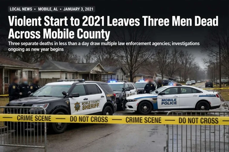 Illustration for the news story: Violent Start to 2021 Leaves Three Men Dead Across Mobile County