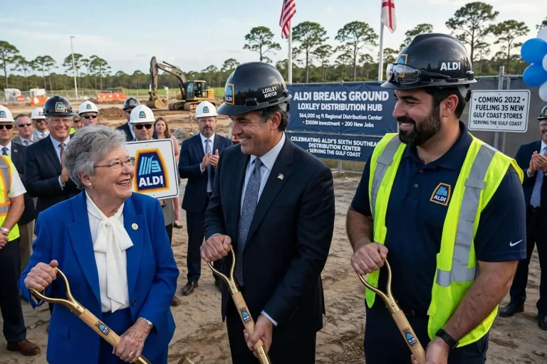 Illustration for the news story: ALDI Breaks Ground on Loxley Distribution Hub Set to Fuel 35 New Gulf Coast Stores