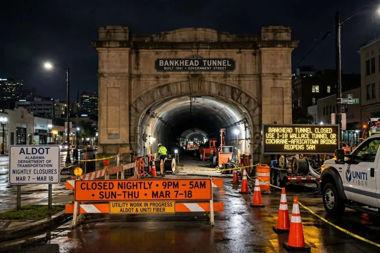 Illustration for the news story: Bankhead Tunnel in Mobile to Close Nightly for Utility Work Starting March 1