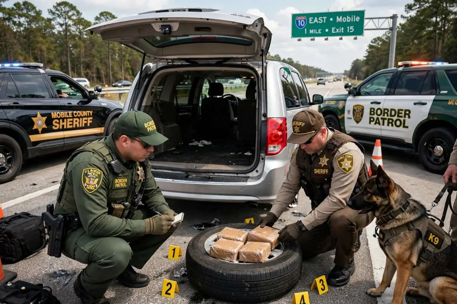 Illustration for the news story: Border Patrol, Mobile County Deputies Find Cocaine Hidden in Minivan’s Spare Tire on I-10