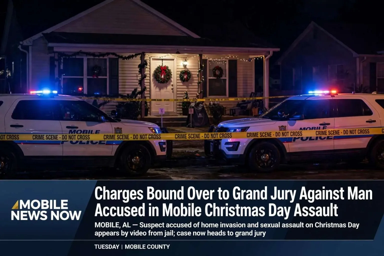 Illustration for the news story: Charges Bound Over to Grand Jury Against Man Accused in Mobile Christmas Day Assault