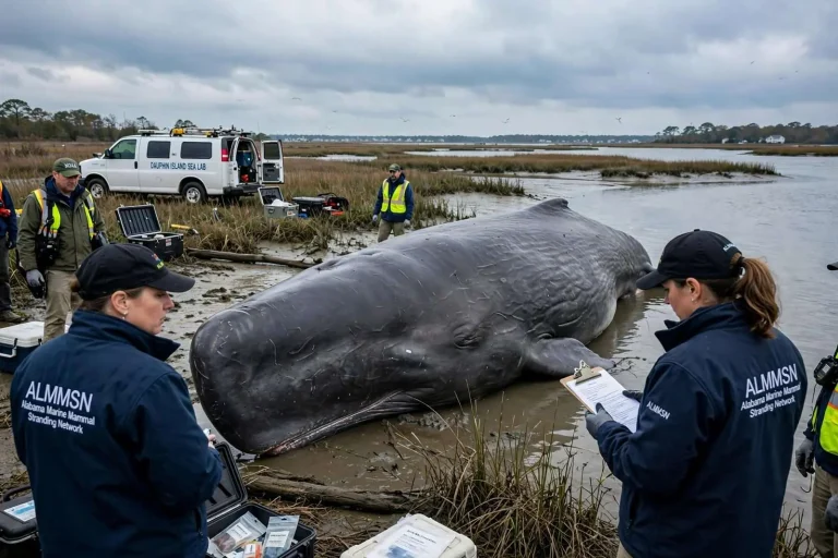 Illustration for the news story: Dauphin Island Sea Lab Releases Findings on Stranded Mobile Bay Sperm Whale