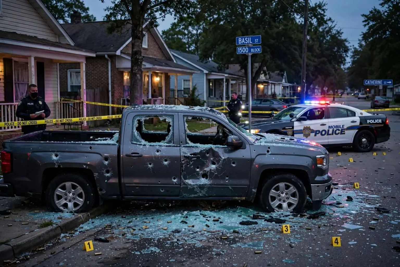 Illustration for the news story: Driver Wounded in Mobile Drive-By Shooting on Basil Street