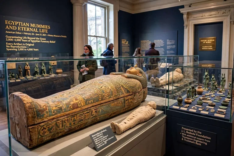 Illustration for the news story: Egyptian Mummies and Eternal Life Makes American Debut at History Museum of Mobile