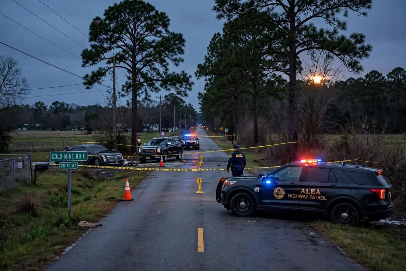Illustration for the news story: Grand Bay woman killed in Gold Mine Road crash in south Mobile County
