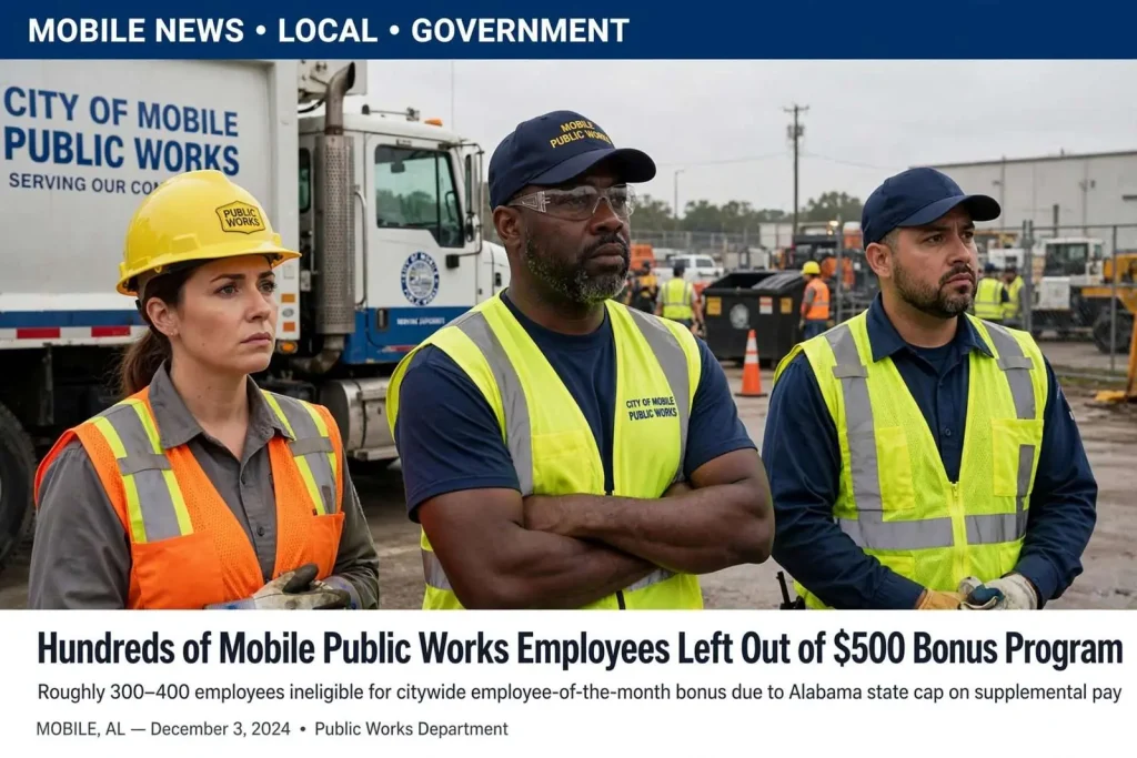 Illustration for the news story: Hundreds of Mobile Public Works Employees Left Out of $500 Bonus Program