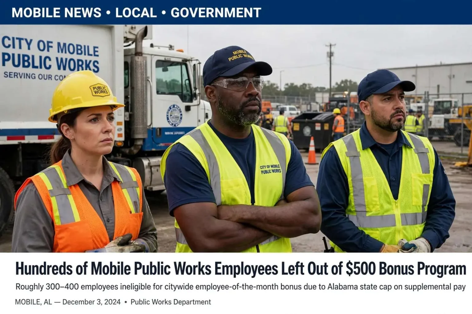 Illustration for the news story: Hundreds of Mobile Public Works Employees Left Out of $500 Bonus Program