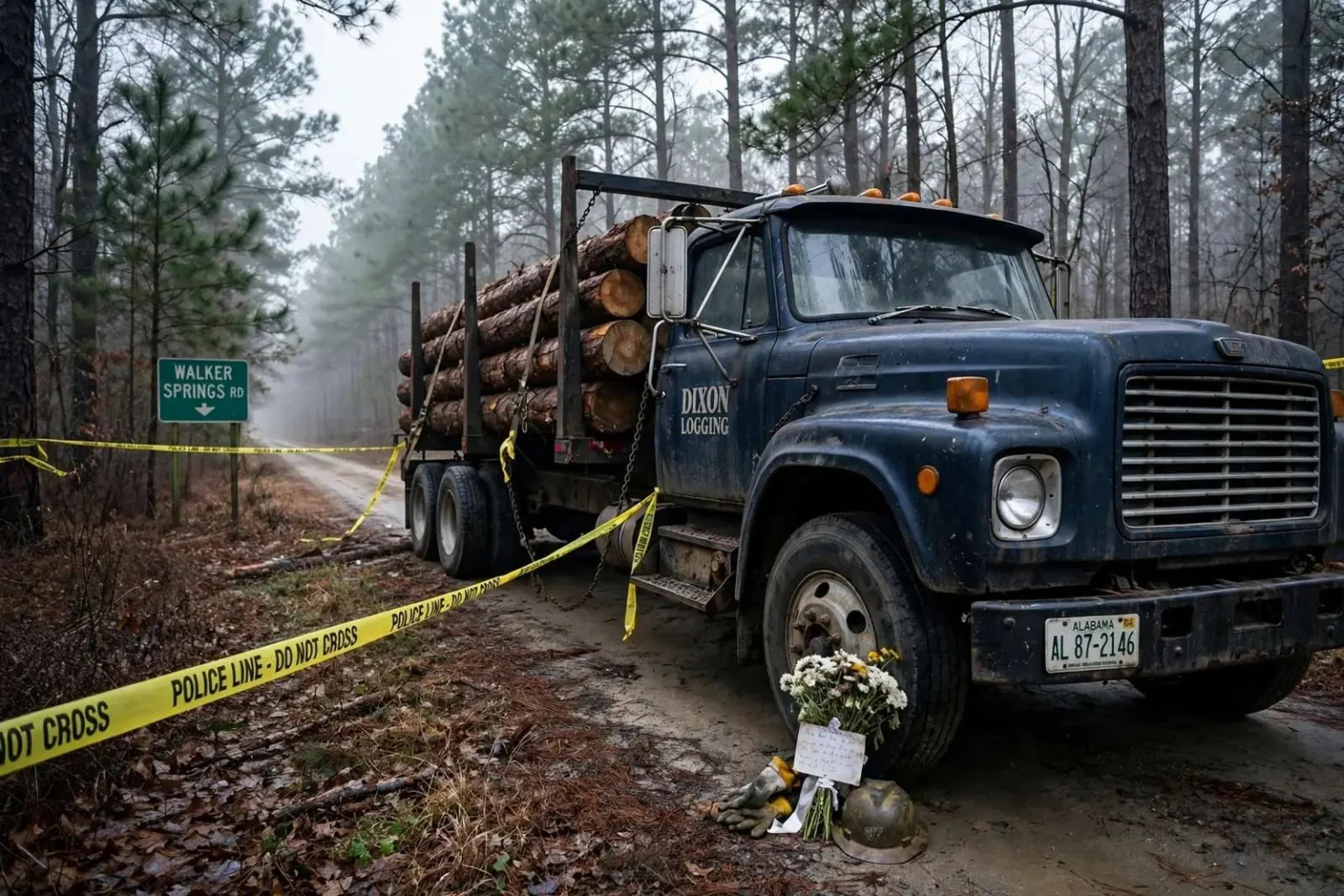 Illustration for the news story: Logging community demands answers a month after Clarke County trucker found shot dead