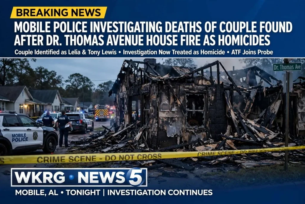 Illustration for the news story: Mobile Police Investigating Deaths of Couple Found After Dr. Thomas Avenue House Fire as Homicides