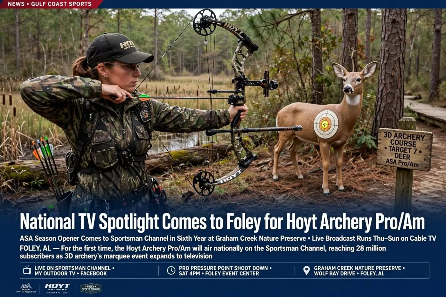 Illustration for the news story: National TV Spotlight Comes to Foley for Hoyt Archery Pro/Am