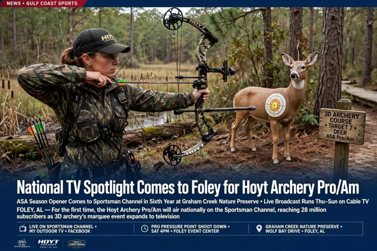 Illustration for the news story: National TV Spotlight Comes to Foley for Hoyt Archery Pro/Am