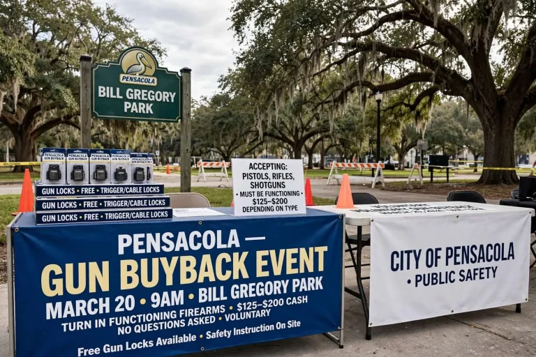Illustration for the news story: Pensacola sets first gun buyback event for March 20 at Bill Gregory Park