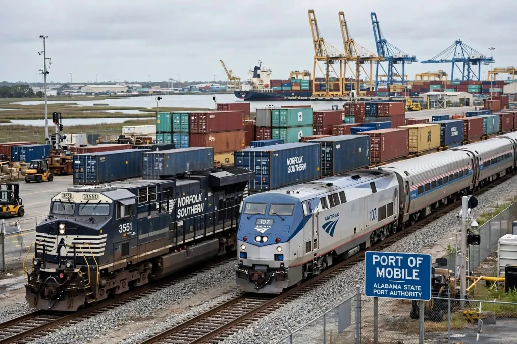 Illustration for the news story: Port of Mobile Pushes Back as Amtrak Presses Ahead on Passenger Rail Timeline