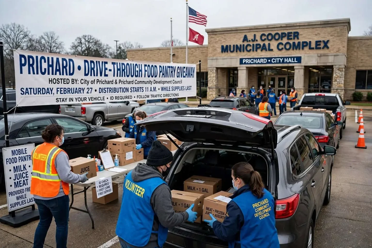 Illustration for the news story: Prichard Plans Drive-Through Food Pantry Giveaway at A.J. Cooper Municipal Complex