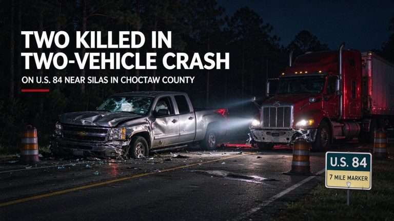 Illustration for the news story: Two Killed in Two-Vehicle Crash on U.S. 84 Near Silas in Choctaw County