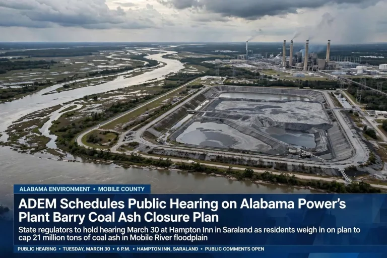 Illustration for the news story: ADEM Schedules Public Hearing on Alabama Power’s Plant Barry Coal Ash Closure Plan
