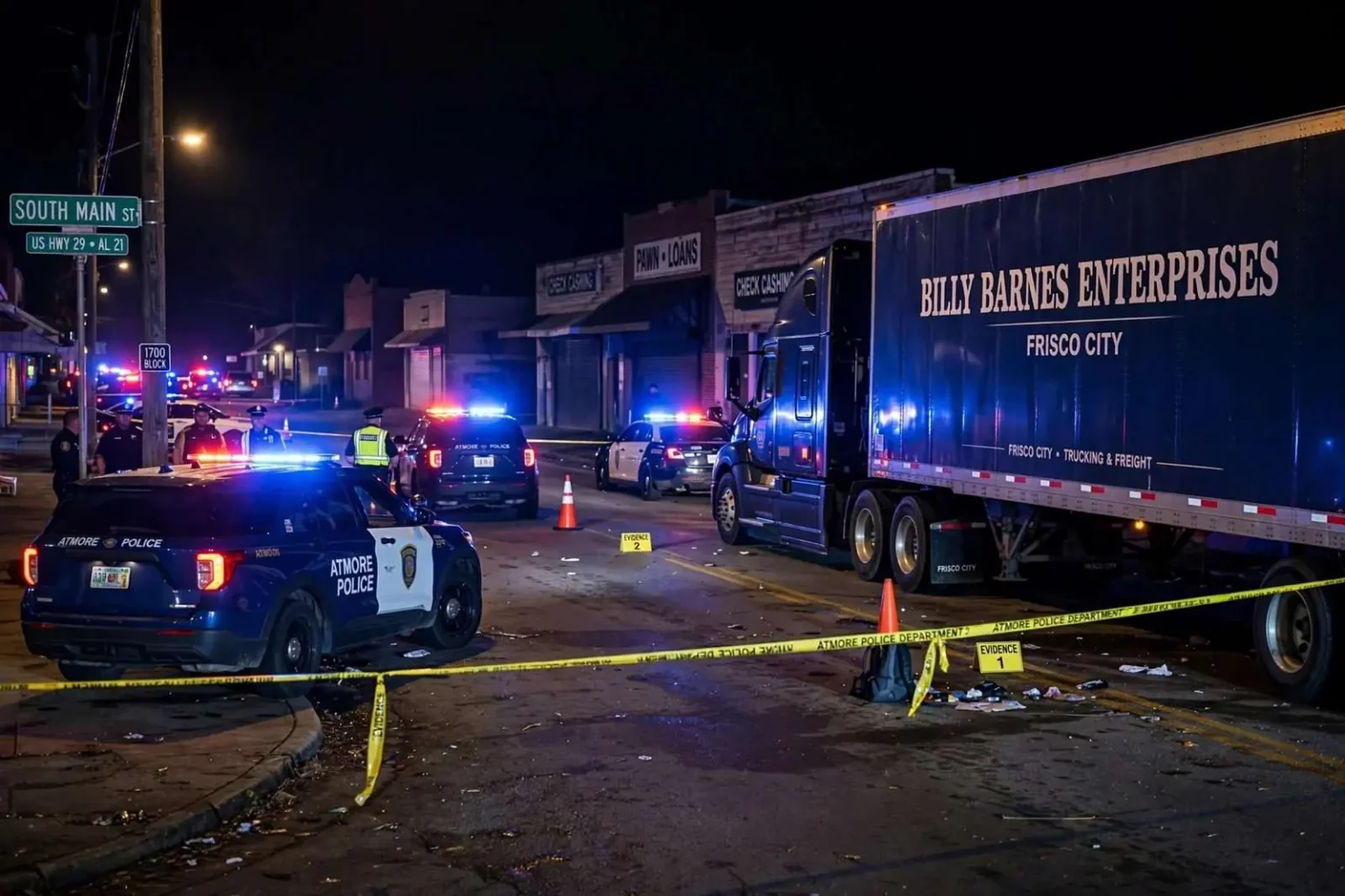 Illustration for the news story: Atmore man struck, killed by 18-wheeler on South Main Street