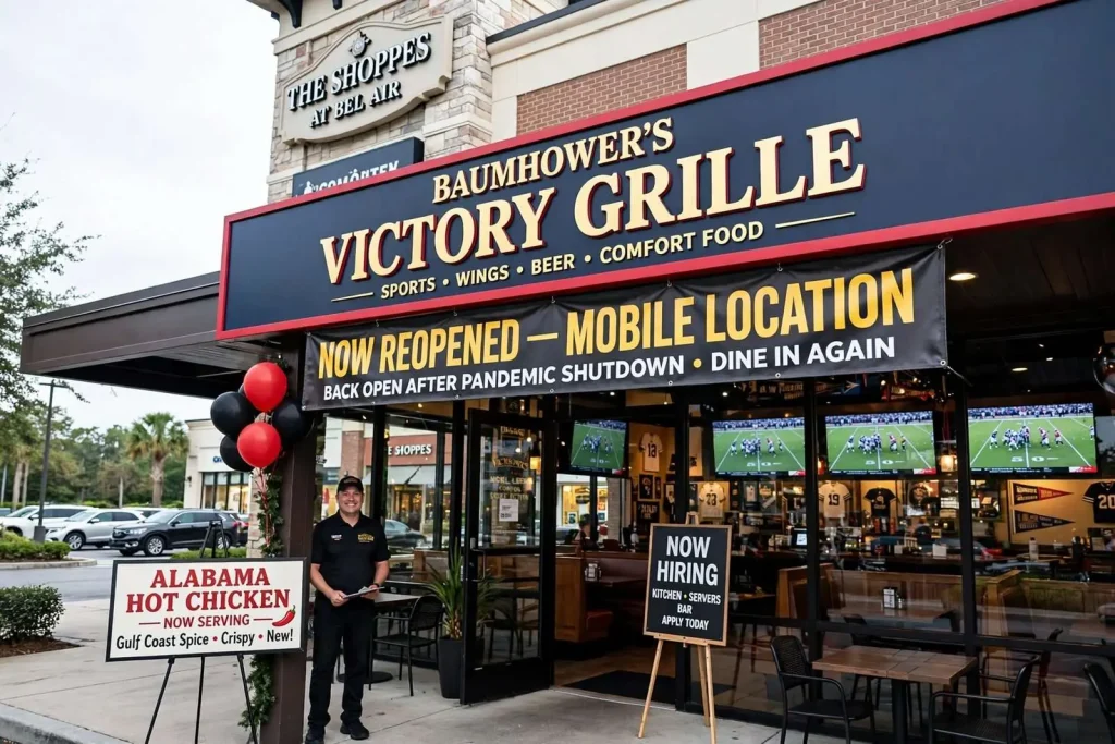 Illustration for the news story: Baumhower’s Victory Grille Reopens Mobile Location After Pandemic Shutdown