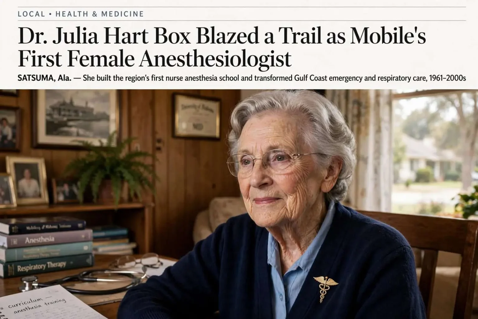 Illustration for the news story: Dr. Julia Hart Box Blazed a Trail as Mobile’s First Female Anesthesiologist