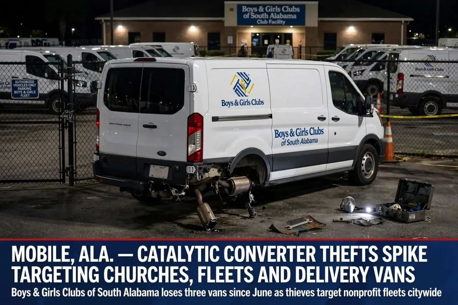 Illustration for the news story: Mobile Auto Shops Report Spike in Catalytic Converter Thefts Targeting Churches, Fleets and Delivery Vans