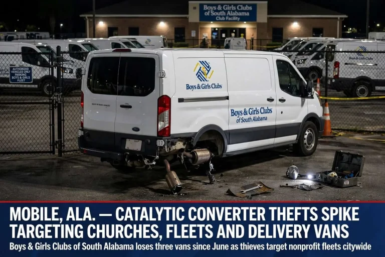Illustration for the news story: Mobile Auto Shops Report Spike in Catalytic Converter Thefts Targeting Churches, Fleets and Delivery Vans