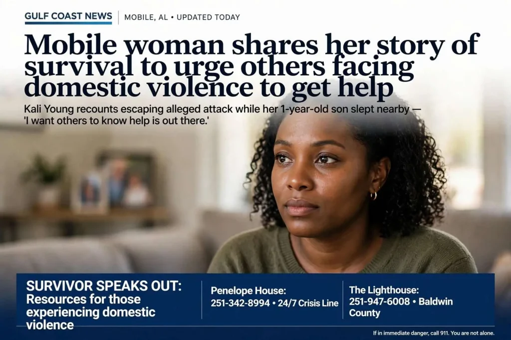 Illustration for the news story: Mobile woman shares her story of survival to urge others facing domestic violence to get help