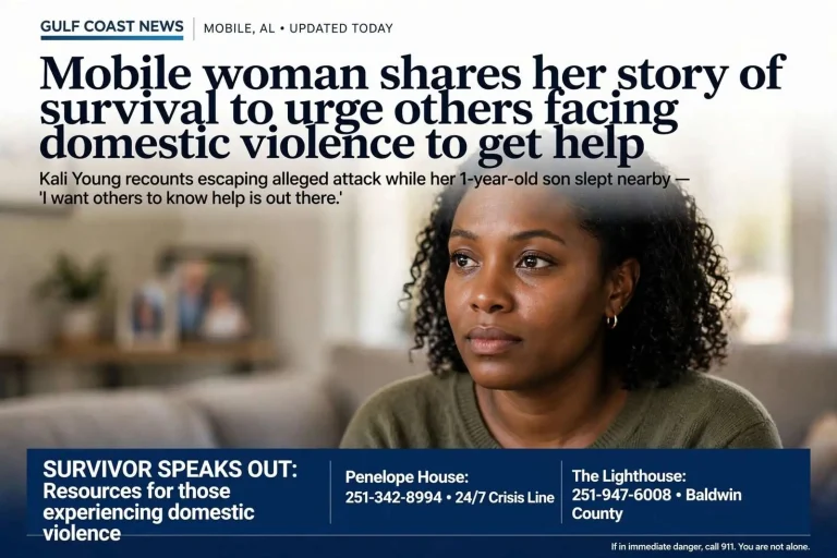 Illustration for the news story: Mobile woman shares her story of survival to urge others facing domestic violence to get help