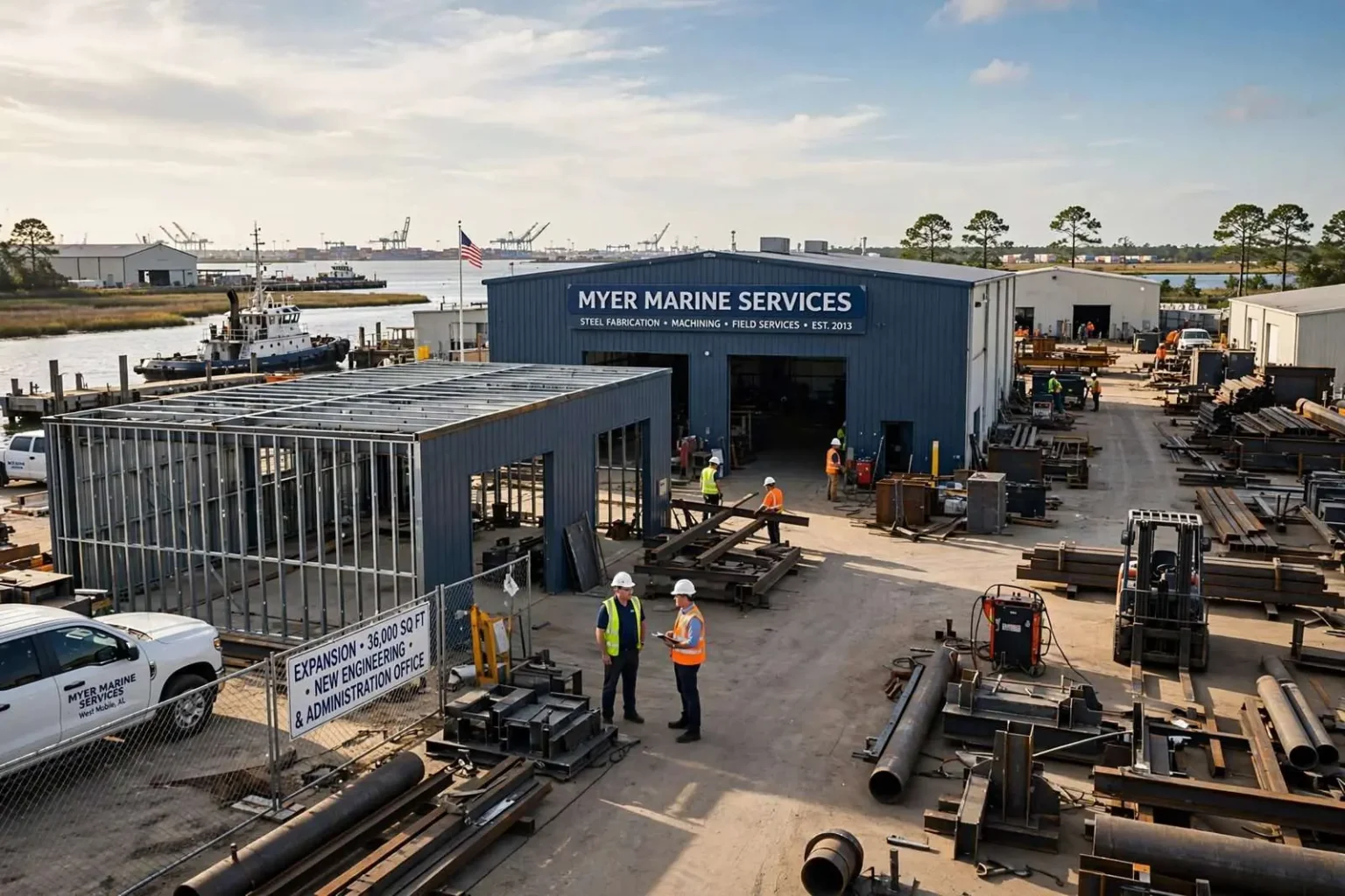 Illustration for the news story: Myer Marine Services Announces $5.5 Million Expansion, 50 New Jobs in West Mobile