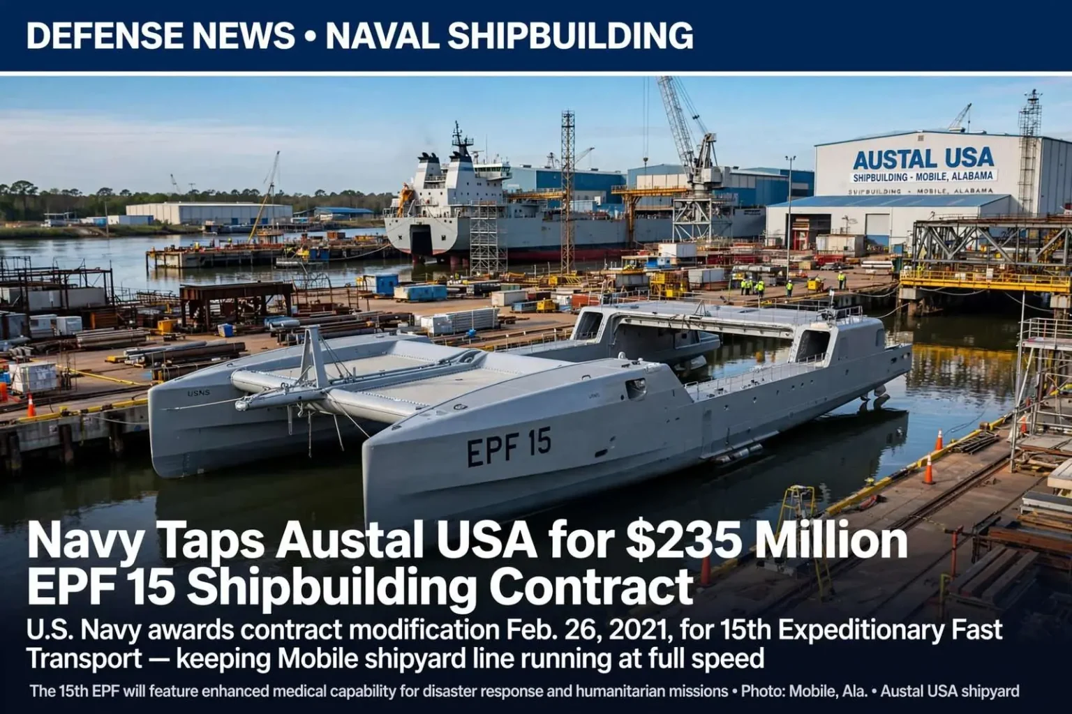 Illustration for the news story: Navy Taps Austal USA for $235 Million EPF 15 Shipbuilding Contract