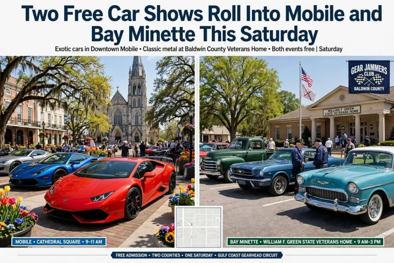 Illustration for the news story: Two Free Car Shows Roll Into Mobile and Bay Minette This Saturday