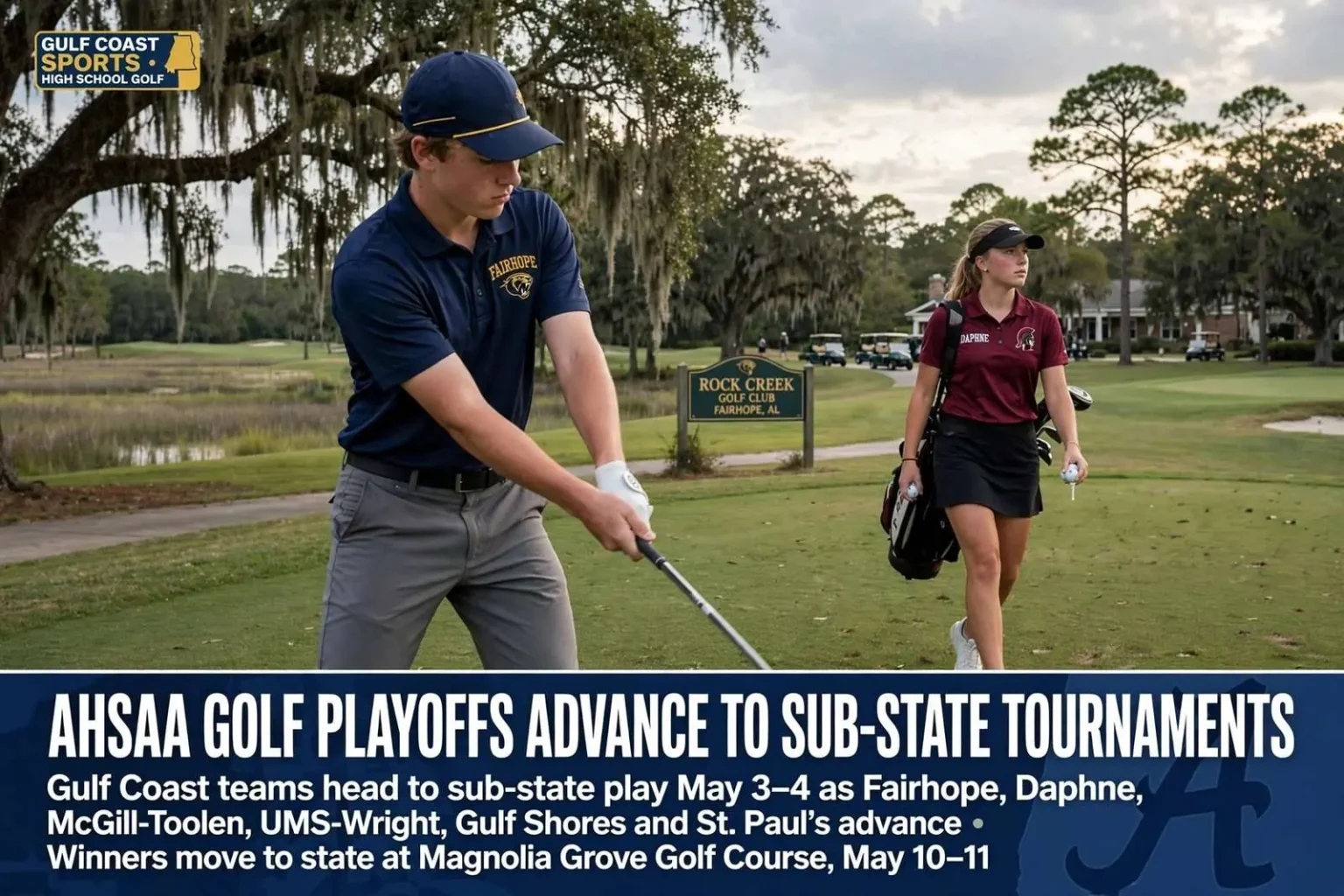 Illustration for the news story: AHSAA golf playoffs advance to sub-state tournaments