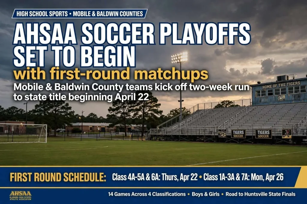 Illustration for the news story: AHSAA soccer playoffs set to begin with first-round matchups