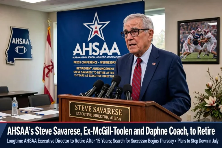 Illustration for the news story: AHSAA’s Steve Savarese, Ex-McGill-Toolen and Daphne Coach, to Retire