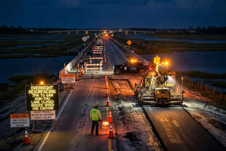 Illustration for the news story: ALDOT Starts Overnight Resurfacing Work on US-90/98 Causeway Stretch, Lane Closures Planned