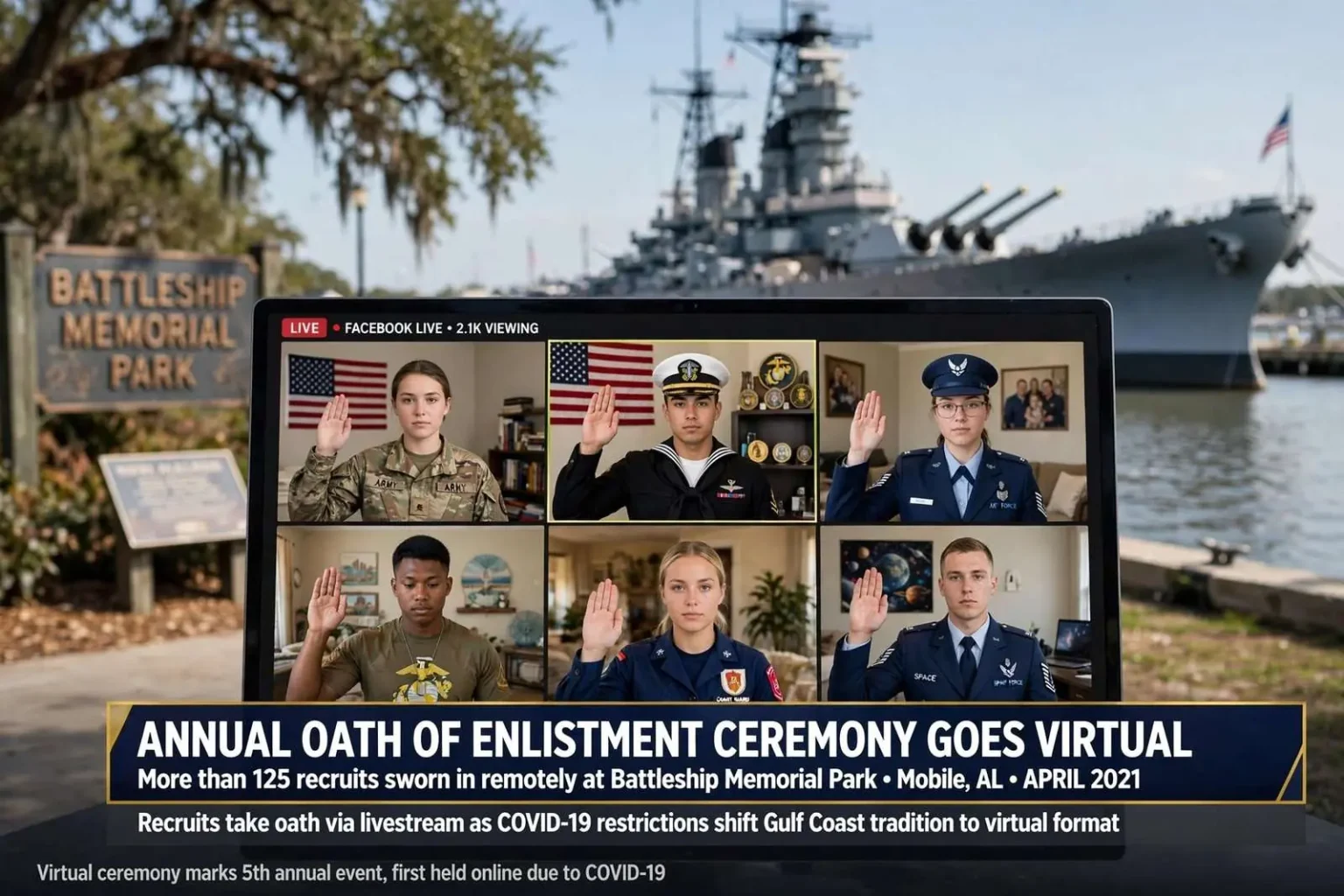 Illustration for the news story: Annual Oath of Enlistment Ceremony Goes Virtual at Battleship Memorial Park
