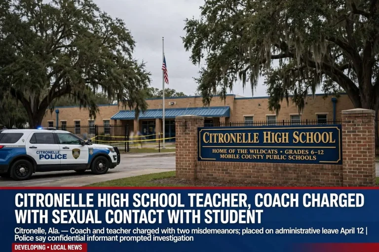 Illustration for the news story: Citronelle High School teacher, coach charged with sexual contact with student