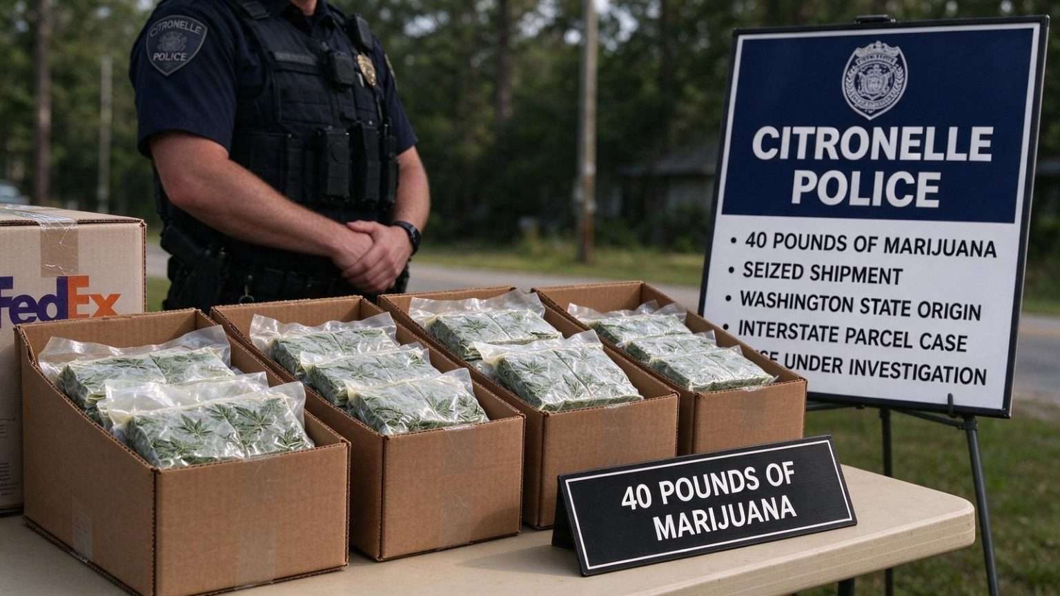 Illustration for the news story: Citronelle Police Seize 40 Pounds of Marijuana Shipped From Washington State