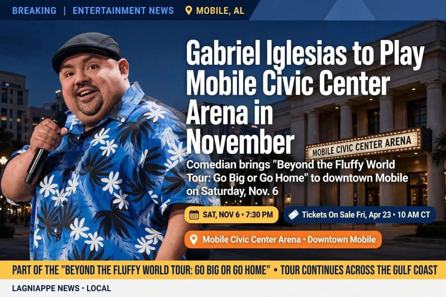 Illustration for the news story: Gabriel Iglesias to Play Mobile Civic Center Arena in November