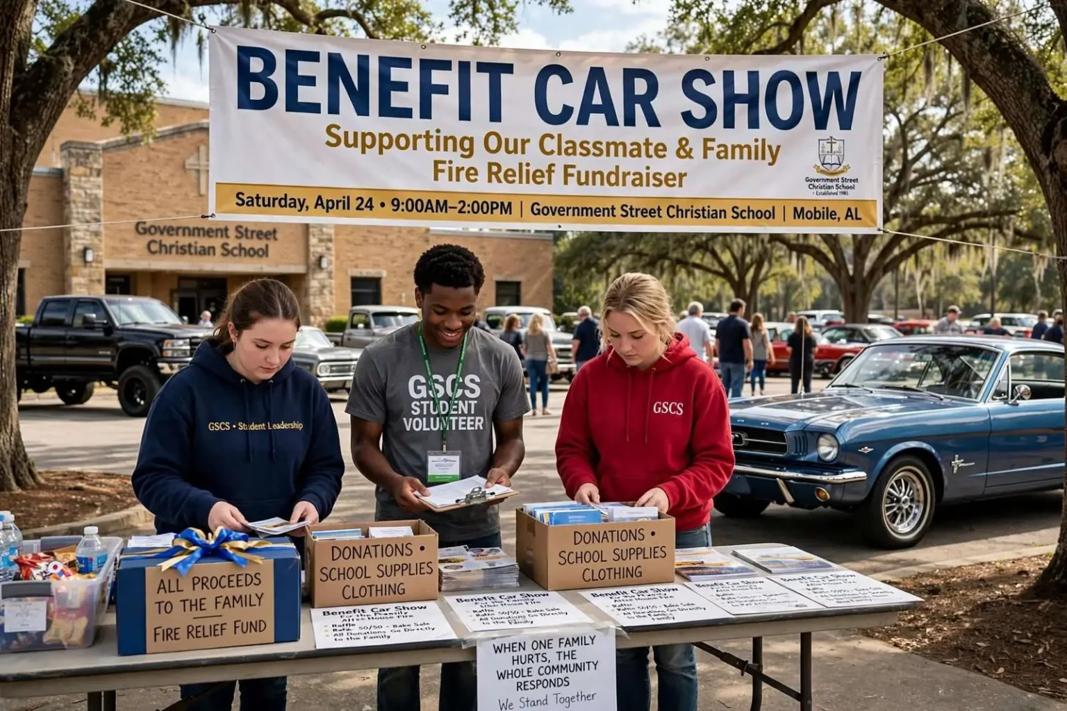 Illustration for the news story: Mobile Christian School Students Rally Around Classmate With Benefit Car Show After House Fire