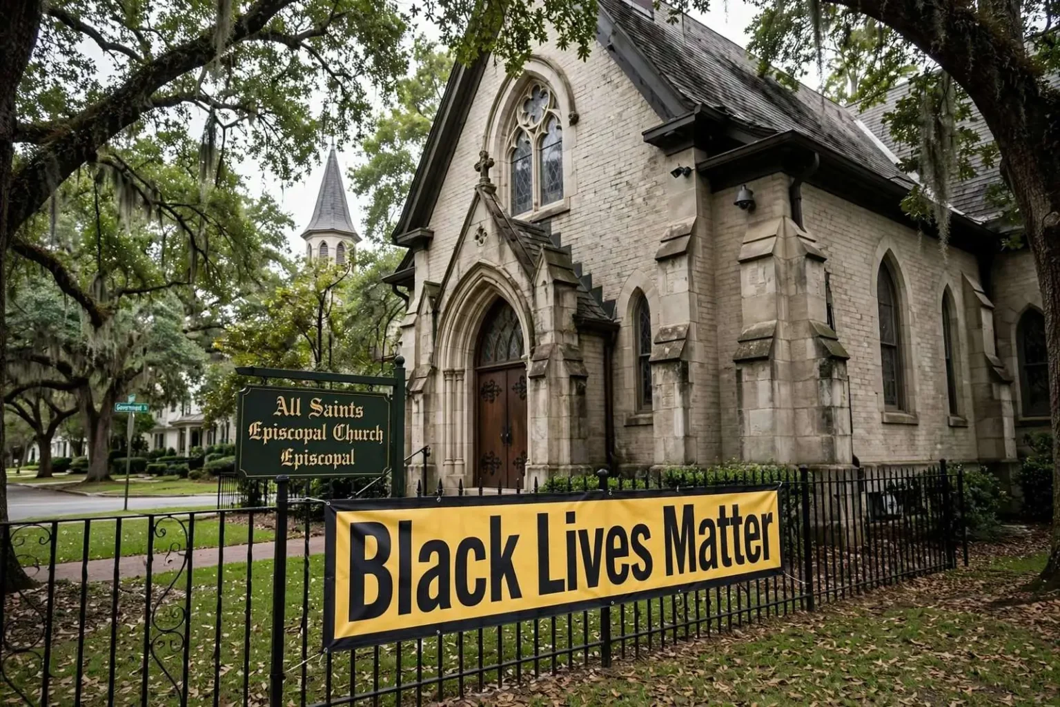 Illustration for the news story: Mobile Church Replaces Black Lives Matter Banner After It Is Stolen for a Second Time