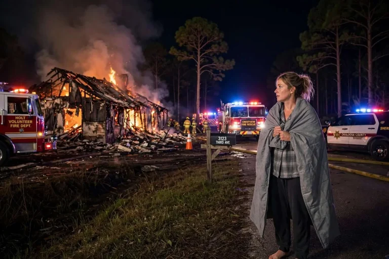 Illustration for the news story: Okaloosa County woman escapes Holt home before it burns to the ground