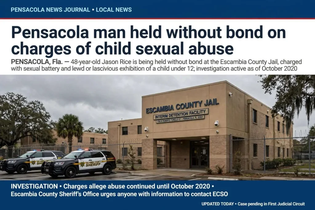 Illustration for the news story: Pensacola man held without bond on charges of child sexual abuse