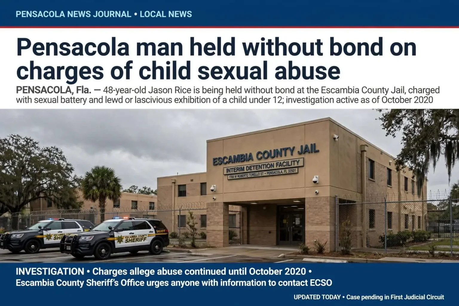 Illustration for the news story: Pensacola man held without bond on charges of child sexual abuse