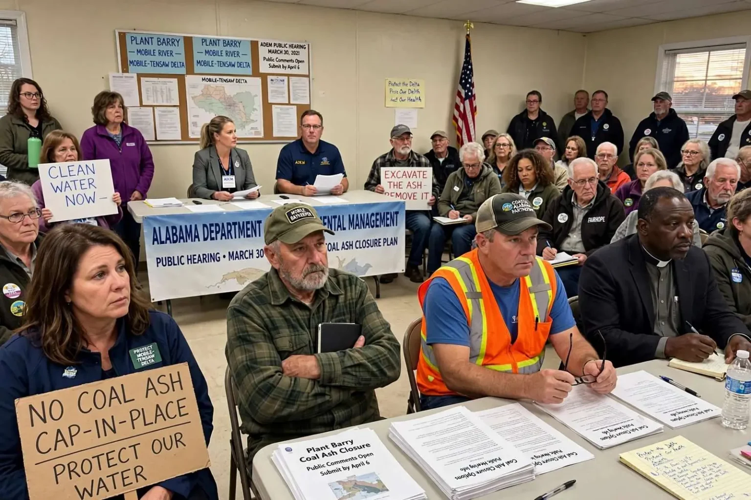 Illustration for the news story: Saraland Hearing Draws Dozens of Voices on Plant Barry Coal Ash Plan