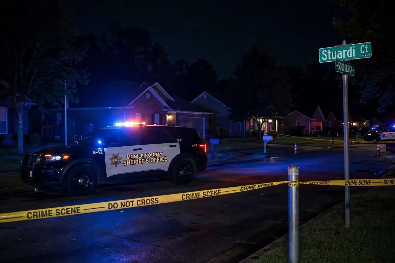 Illustration for the news story: Shooting reported at west Mobile residence on Stuardi Court