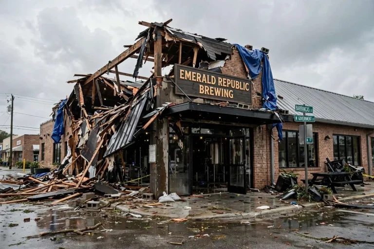 Illustration for the news story: Storms rip roof off Pensacola brewery