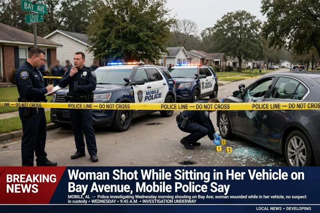 Illustration for the news story: Woman Shot While Sitting in Her Vehicle on Bay Avenue, Mobile Police Say