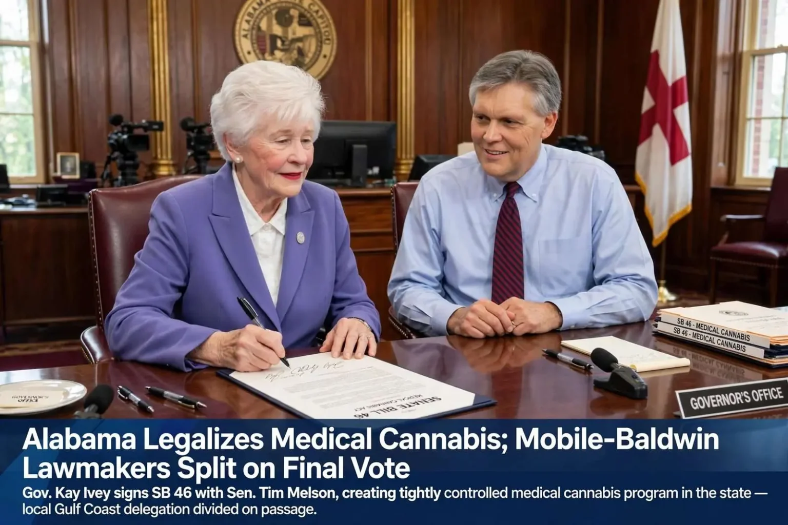 Illustration for the news story: Alabama Legalizes Medical Cannabis; Mobile-Baldwin Lawmakers Split on Final Vote
