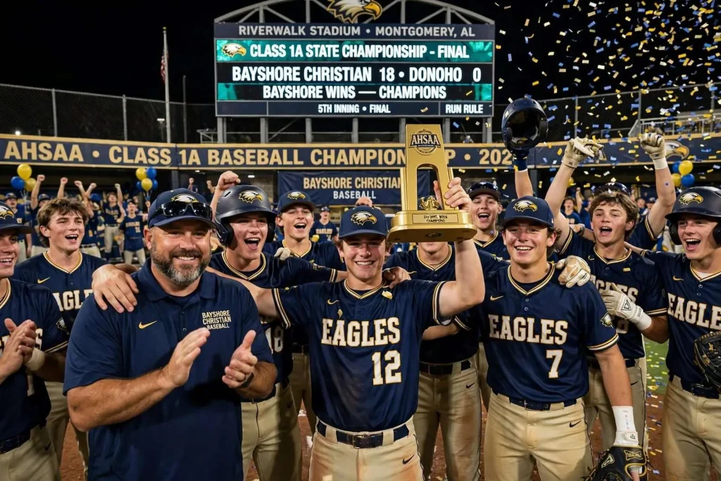 Illustration for the news story: Bayshore Christian Caps Perfect Playoff Run With Class 1A Baseball Title