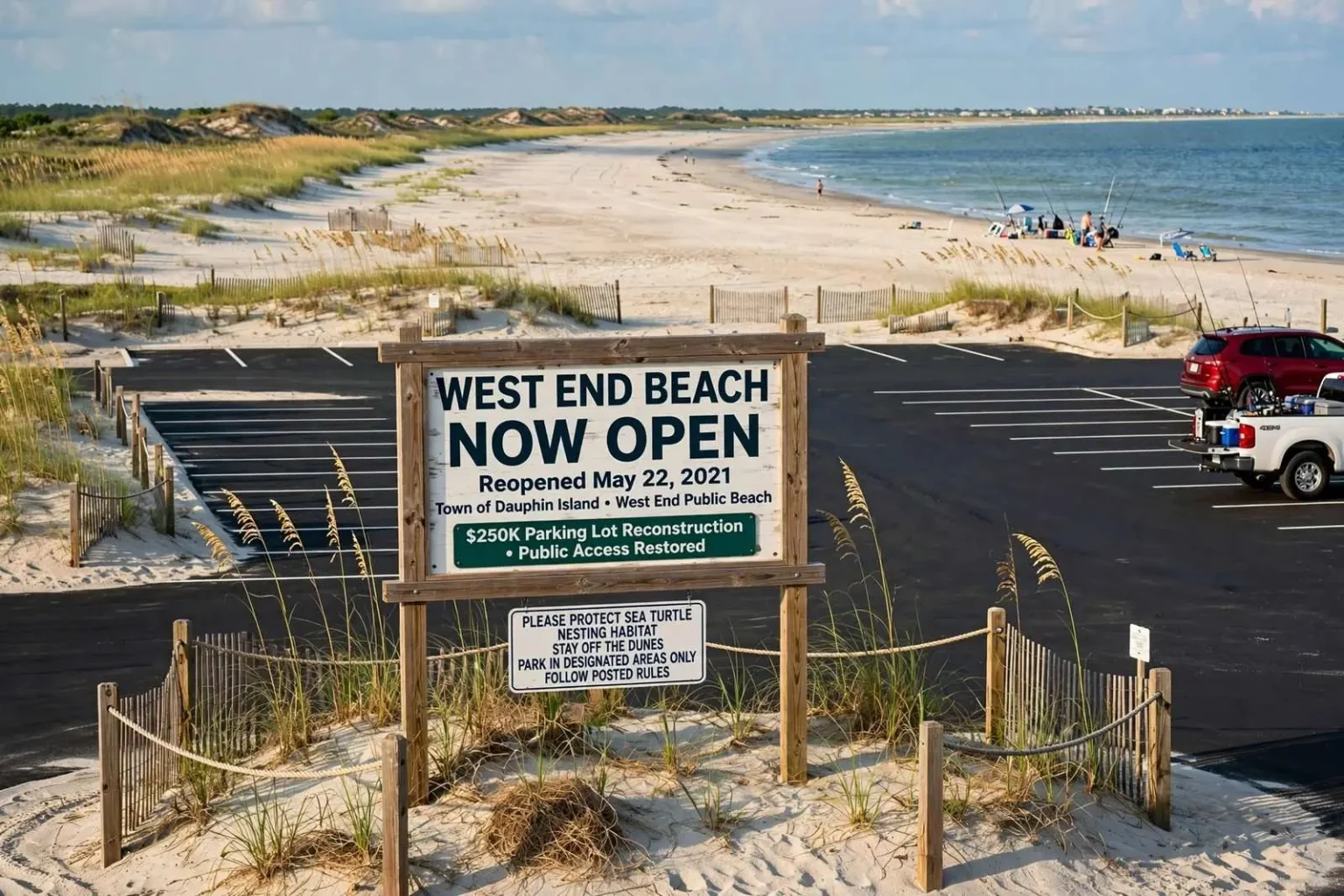 Illustration for the news story: Dauphin Island’s West End Beach Reopens Months After Hurricane Sally Wrecked It